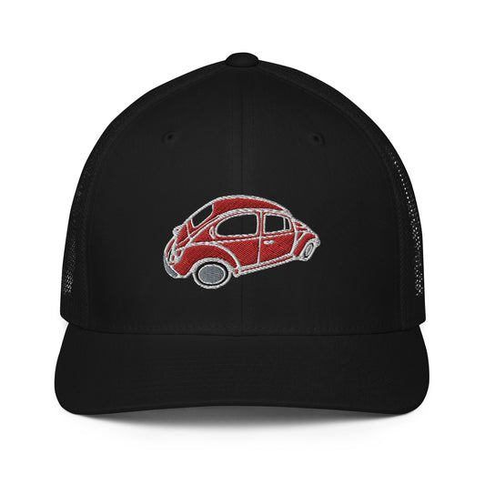 Closed-back trucker cap with Aircooled Beetle vintage car embroidery